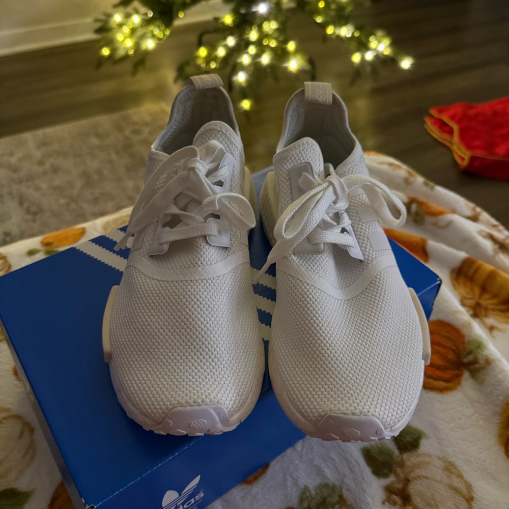 Adidas NMD R1. Size 7.5. Never worn. Cream colored with mint green accents.
